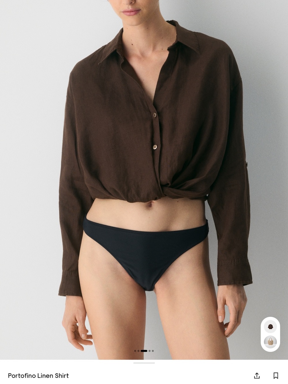 Aritzia Portofino Linen Button-Down Shirt in Dark Brown